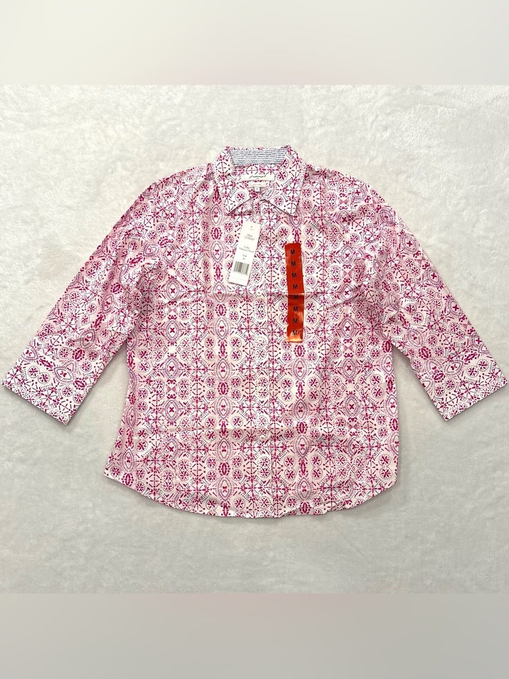 NWT Foxcroft NYC Easy Care Pink & White Button Up Shirt Women’s Size M